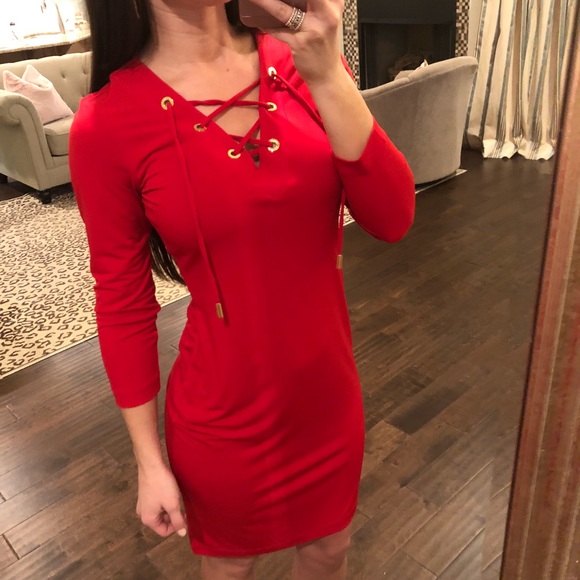 calvin klein red lace dress